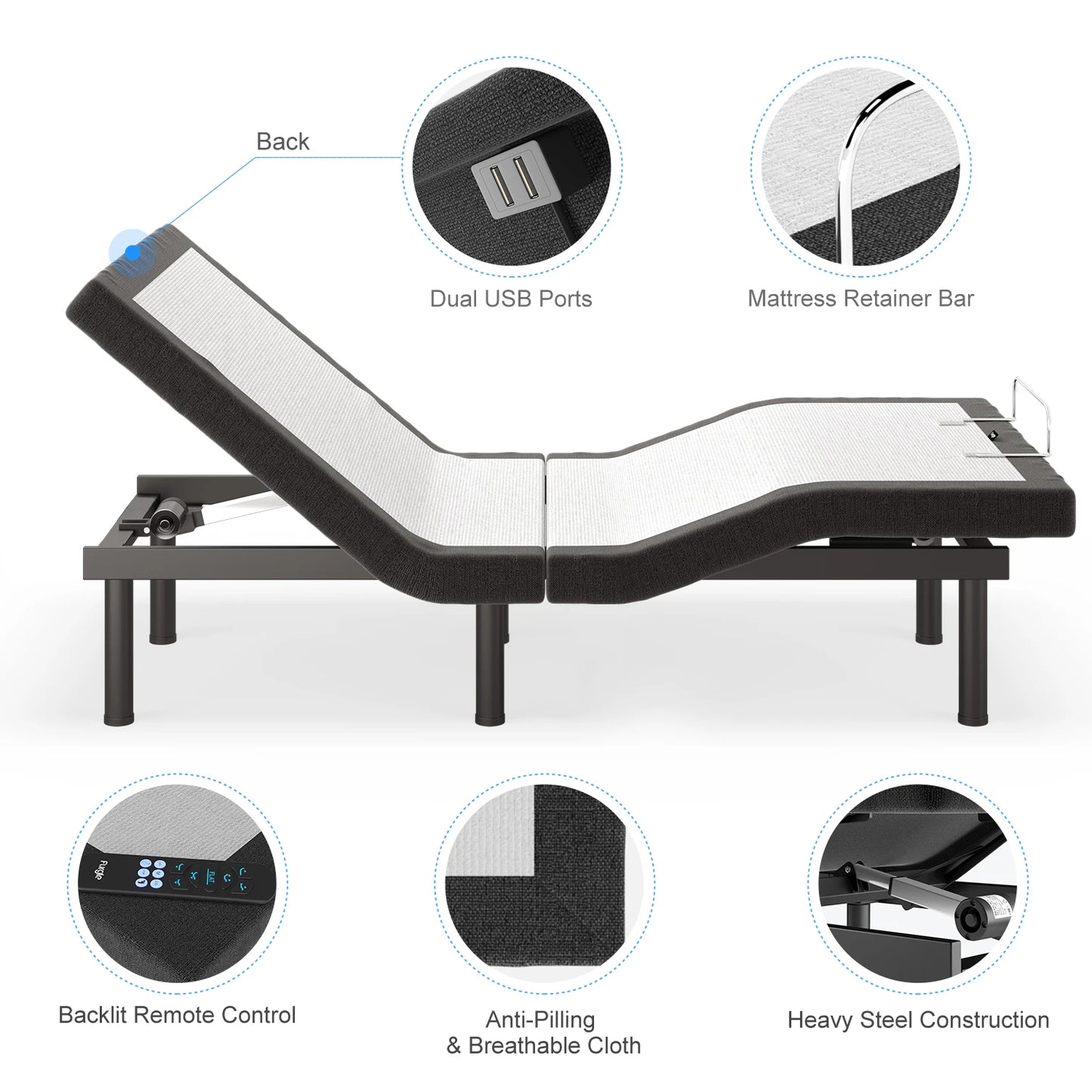 King Size Massage and Remote Control Adjustable Bed Base