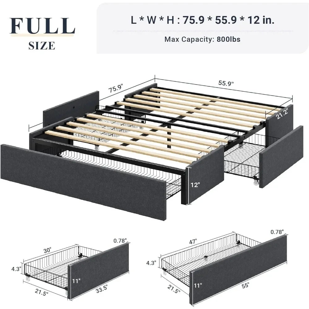 Full-Size Platform Bed Frame with Storage