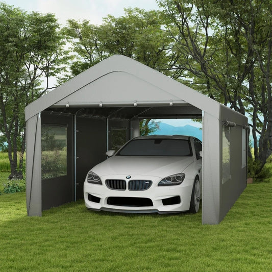 Heavy Duty Portable Garage with 4 Mesh Windows and 2 Doors