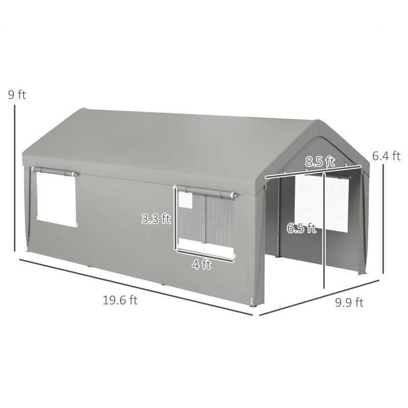 Heavy Duty Portable Garage with 4 Mesh Windows and 2 Doors