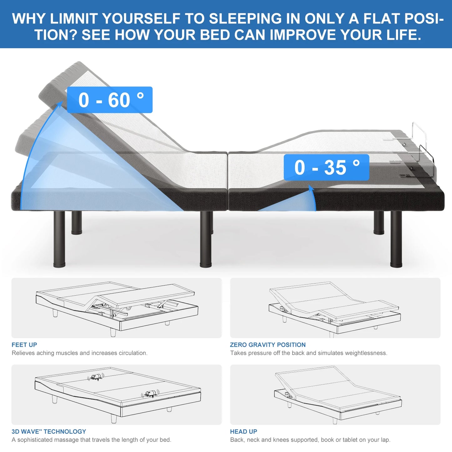 King Size Massage and Remote Control Adjustable Bed Base