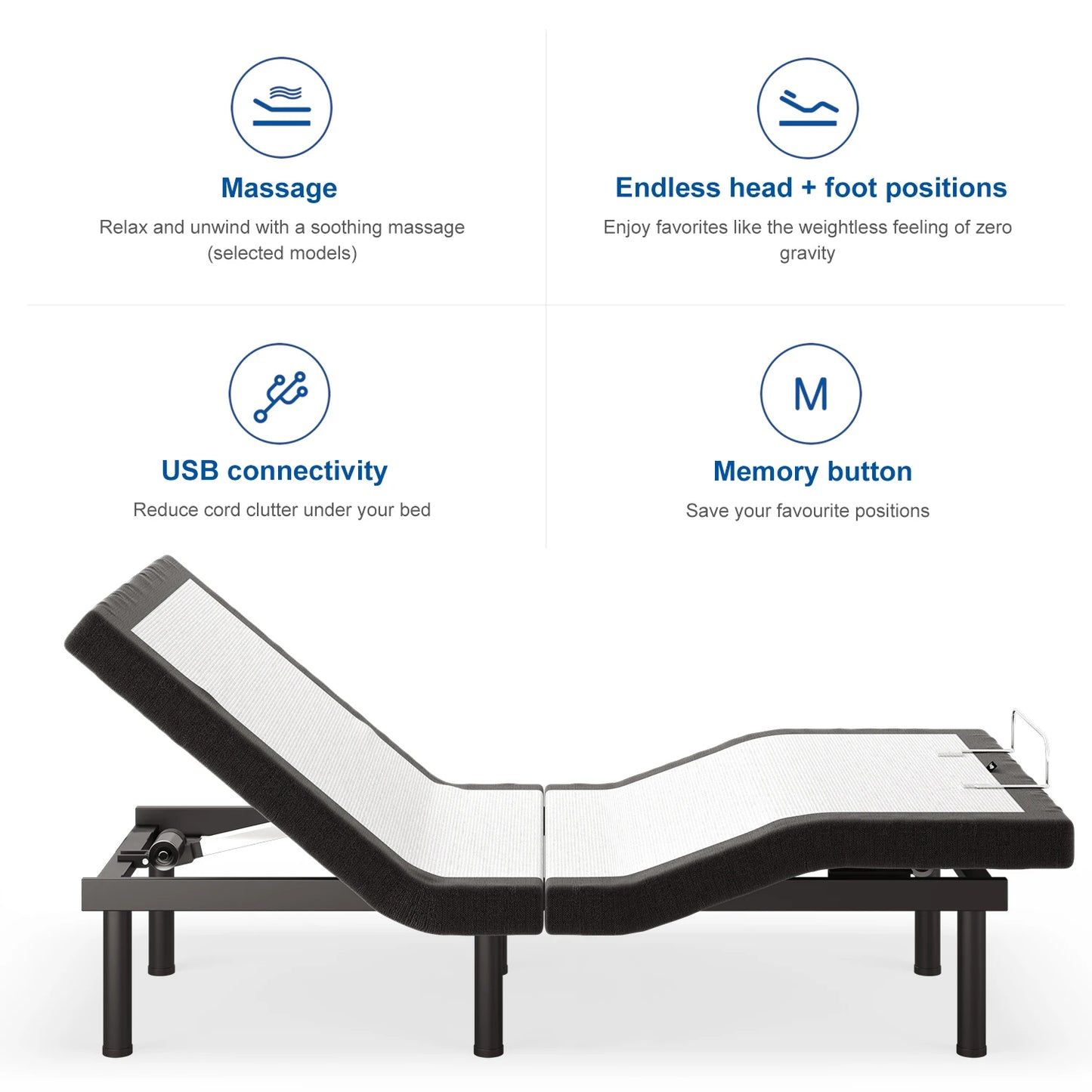 King Size Massage and Remote Control Adjustable Bed Base